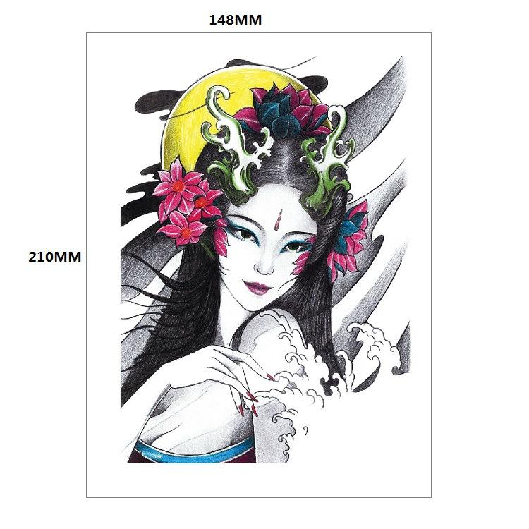 Traditionelle schöne Frau Charakter Tränen Geisha Farbe Wasser Transfer Blume Arm Anti-Real Tattoo Aufkleber Tattoo