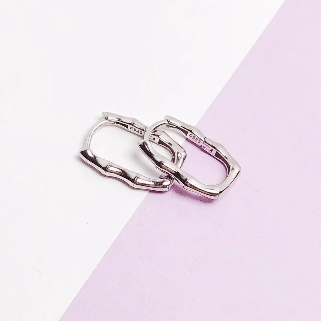 S925 Sterling Silver Bamboo Jade Drop Earrings with Safety Ring Clip