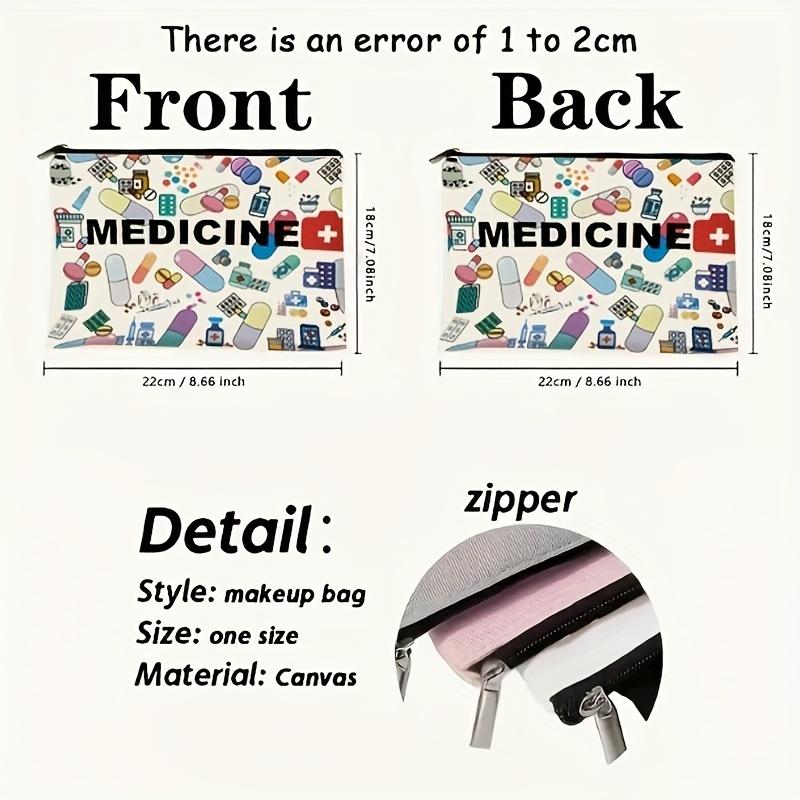 2pcs Cosmetic Travel Bag-Foldable Lightweight Zippered Makeup Organizer with Pill,Syringe & Flowers Design, Cosmetic Bag