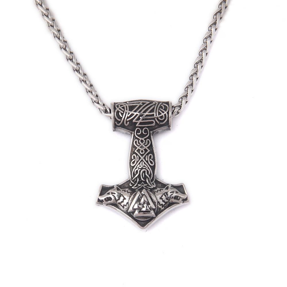 

Ожерелье из нержавеющей стали «Молот Тора» - Викингский кулон Мьёльнир с Валькнутом и Копьем Одина для скандинавской готической бижутерии, подарки для мужчин Single Pendant