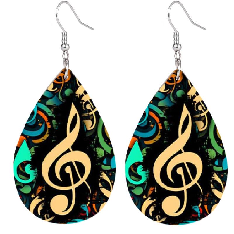 Classical Elegant Music Note Pattern PU Leather Earrings Women's Fashion Drop Dangle Earrings Double-sided Print Lightweight  Earrings