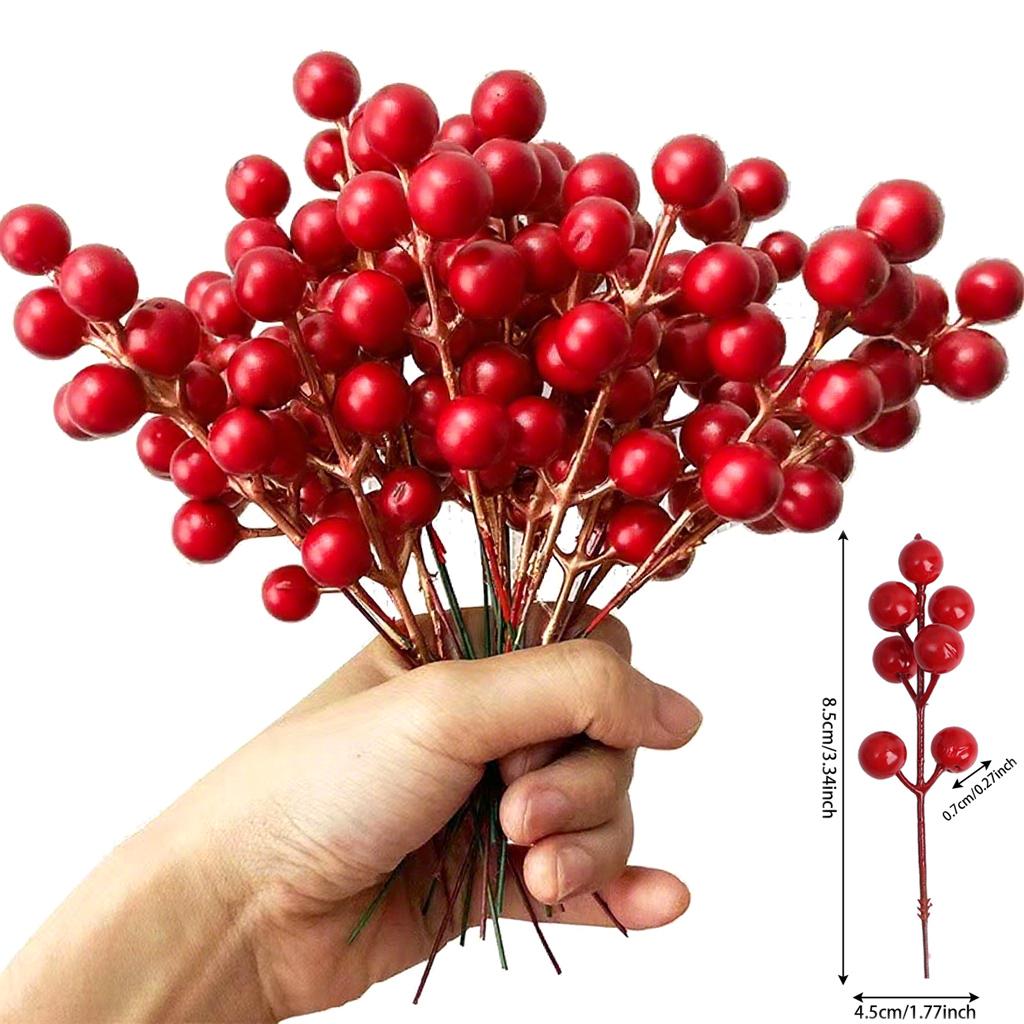 

1/200x Artificial Berries Branch Foam Christmas Fake Flower Decor Gold Silver Red Holly Berry Strem Xmas Tree Wreath Ornament 1PC красный