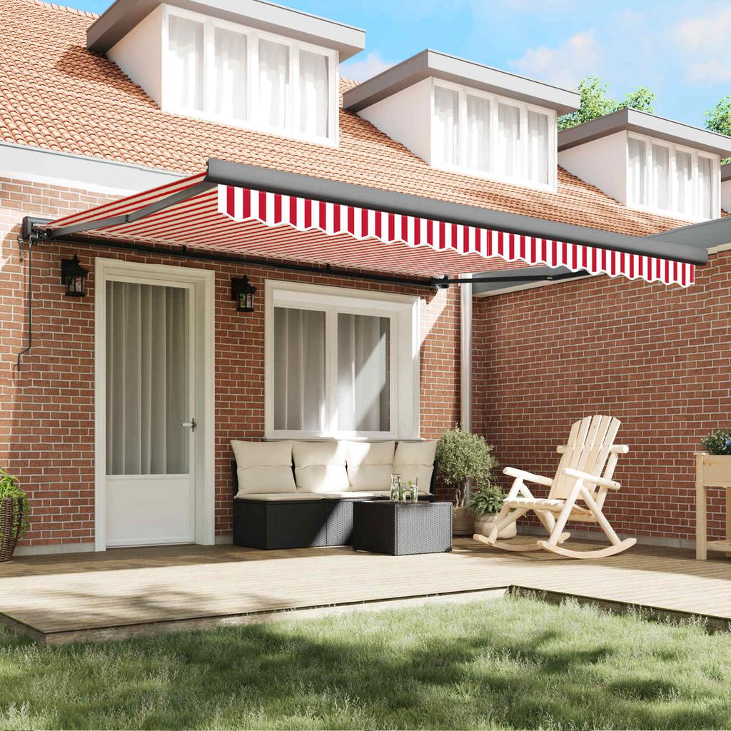 Retractable Awning Red and White 400 x 300 cm Fabric and Metal
