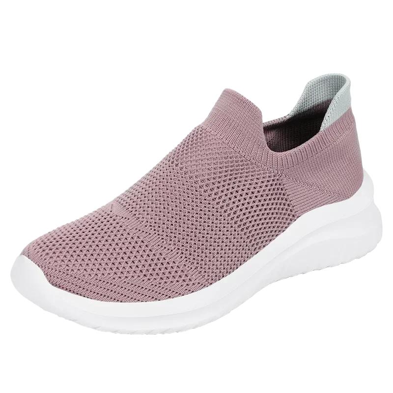 

Autumn Flying Weave Breathable Jogging Shoes Women Lightweight Slip-on Sock Sneakers Ladies Non-slip Super Soft Casual Shoes 35 розовый