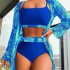 Europäisches und Amerikanisches Ahornblatt Druck Langarm Spleiß Bikini Dreiteilig Geteilter Badeanzug Damen Europäische und Amerikanische Neue Modelle