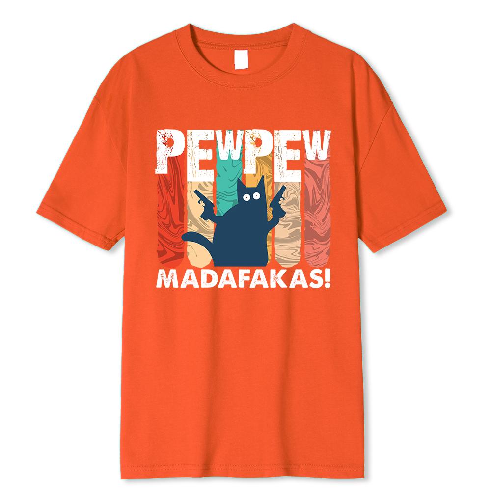 Uimitor Făcut Pew Pew Madafakas Tricou Bărbați Gât Rotund 100% Bumbac Tricou Pisică Neagră Haine pentru Ziua de Naștere