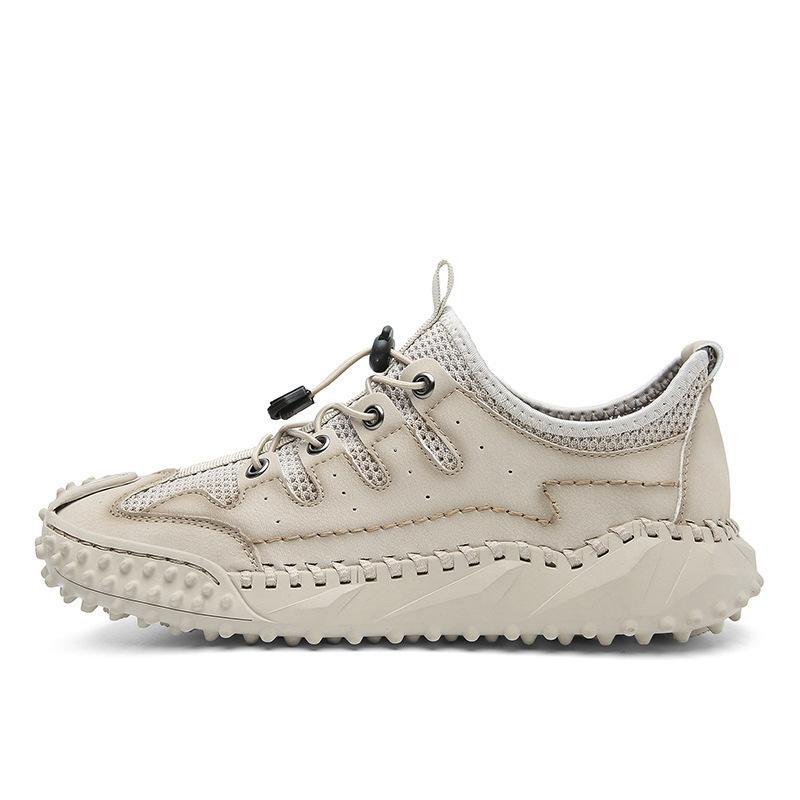 

Original withdrawal genuine leather shoes men s hollowed-out casual sports shoes summer thin mesh shoes 46 бежевий