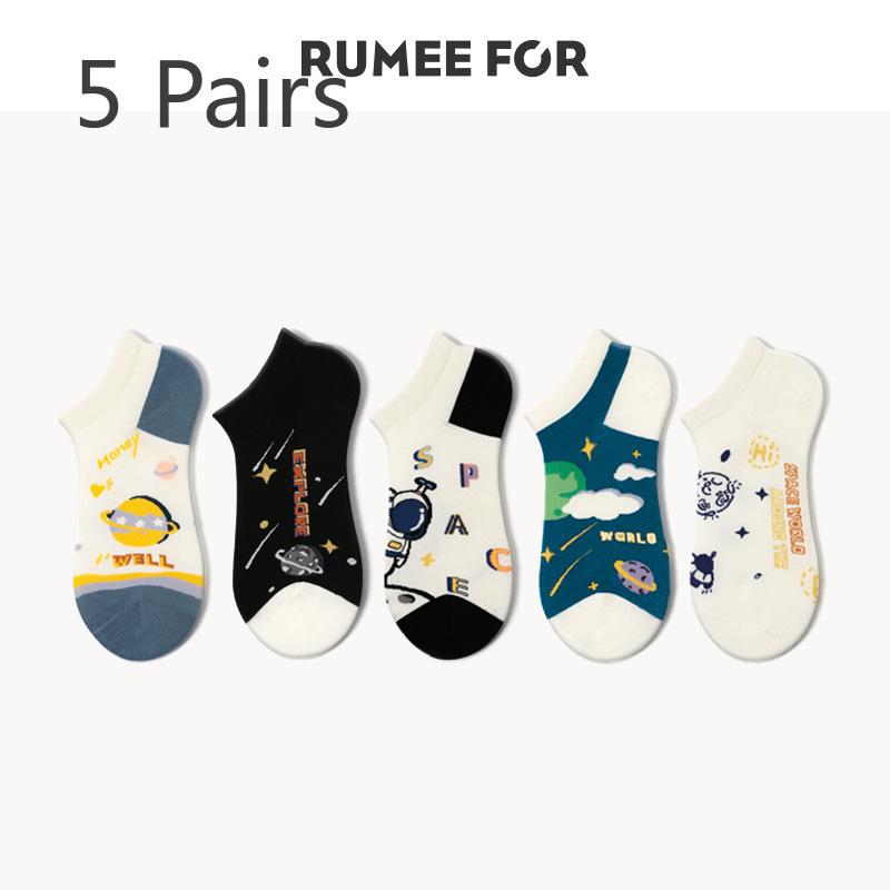 5 Pairs of Women's Spring and Summer Trendy Cartoon Breathable Shallow Short Boat Socks