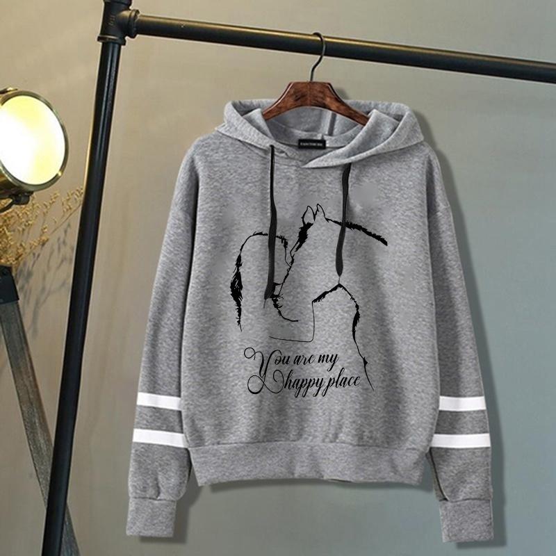 

Толстовка с капюшоном «Лошадь и девочка, ты мое счастливое место» с принтом, пуловеры, топы, осенние и зимние полосы, длинный рукав, толстовка S