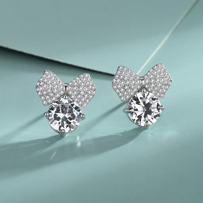 Selling Japanese ,Korean ,European And American Personality Cute Bow Zirconia S925 Sterling Silver Earrings Fashion Female