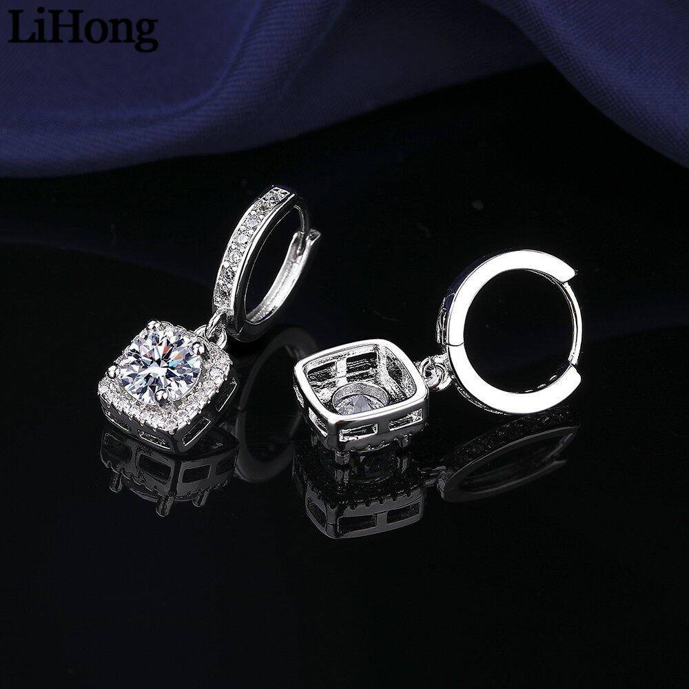 925 Sterling Silver Women's Earrings Inlaid with Square Zircon, Fashionable Banquet Party Jewelry
