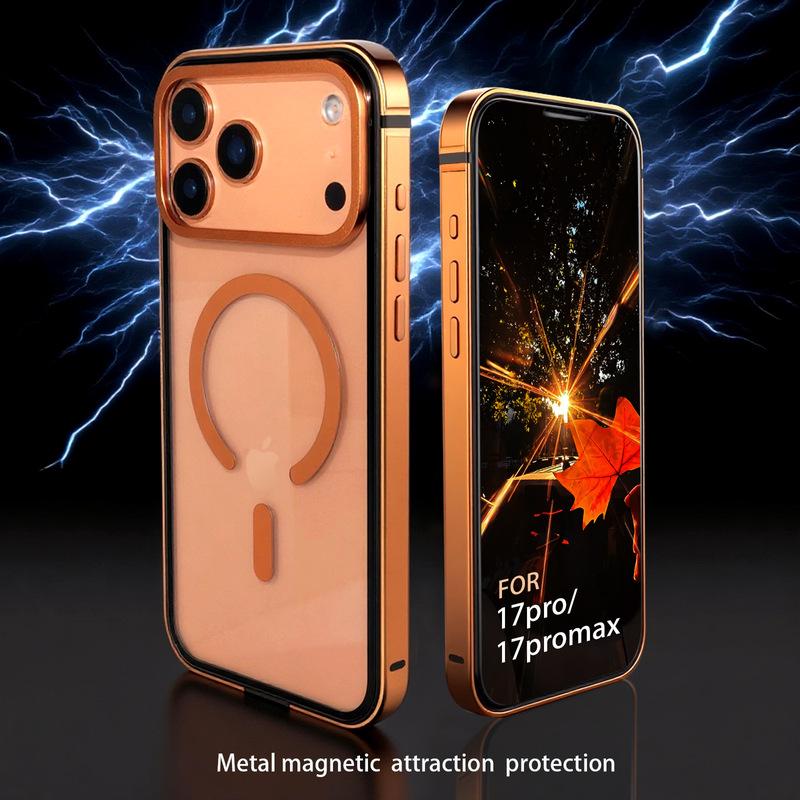 For IPhone 17 Pro High-End Metal Frame Phone Case, 17 Promax Magsafe Magnetic Charging HD Backplate Phone Protection Cases