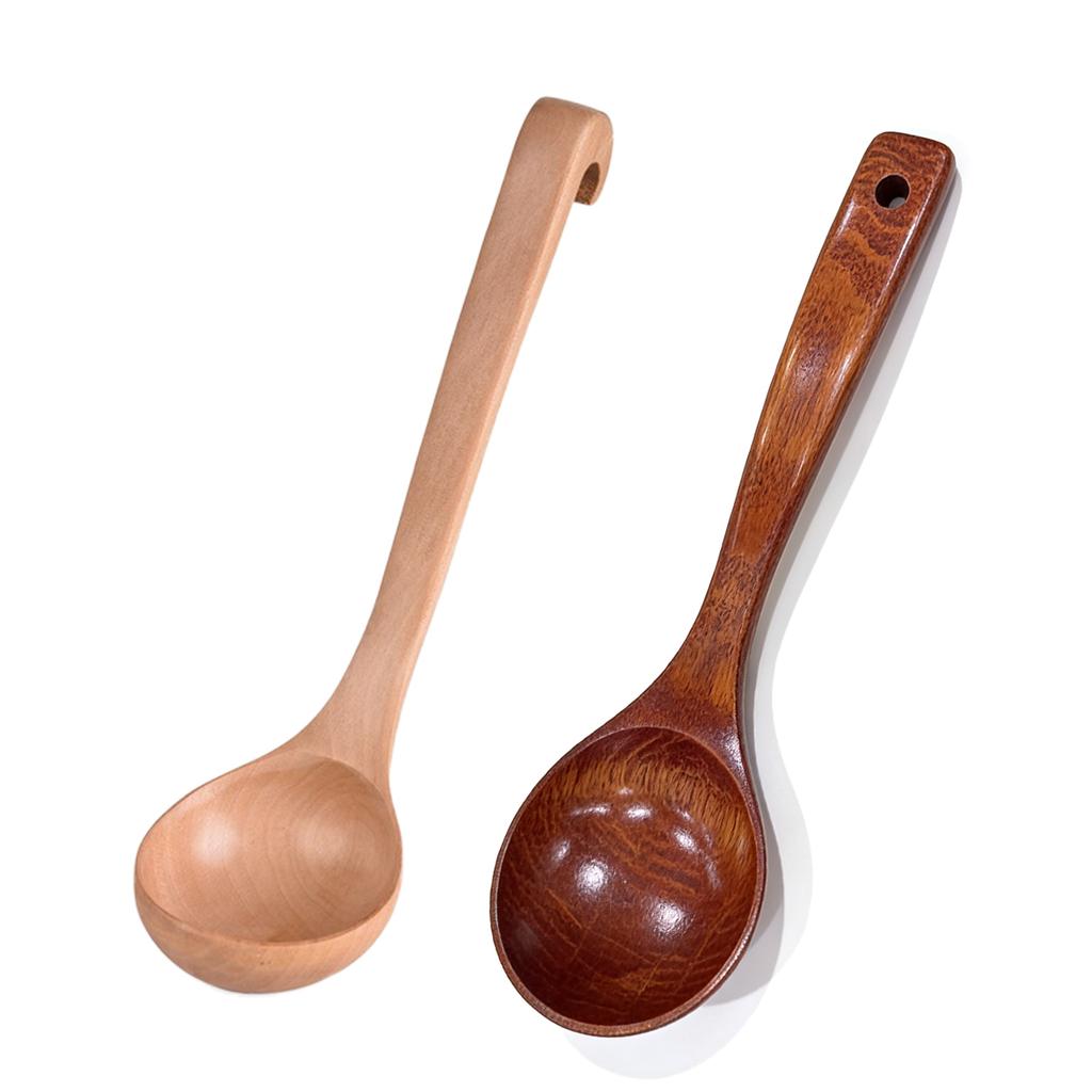 Ergonomic Wooden Spoon Ladle Kitchen Tool Long Hook-End Handle For Cooking Heatproof Design Ideal For Family Meals