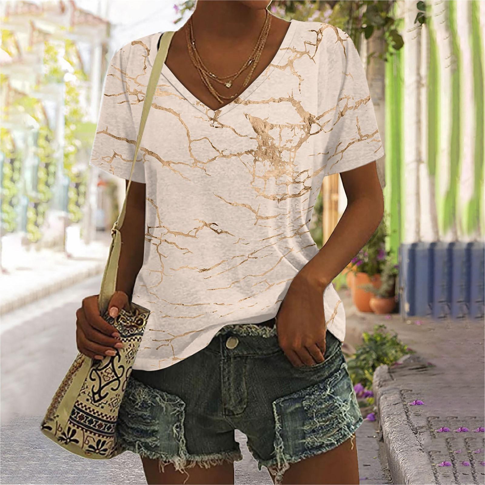 V-neck Women s Texture Printed Short Sleeves XXXXL бежевый