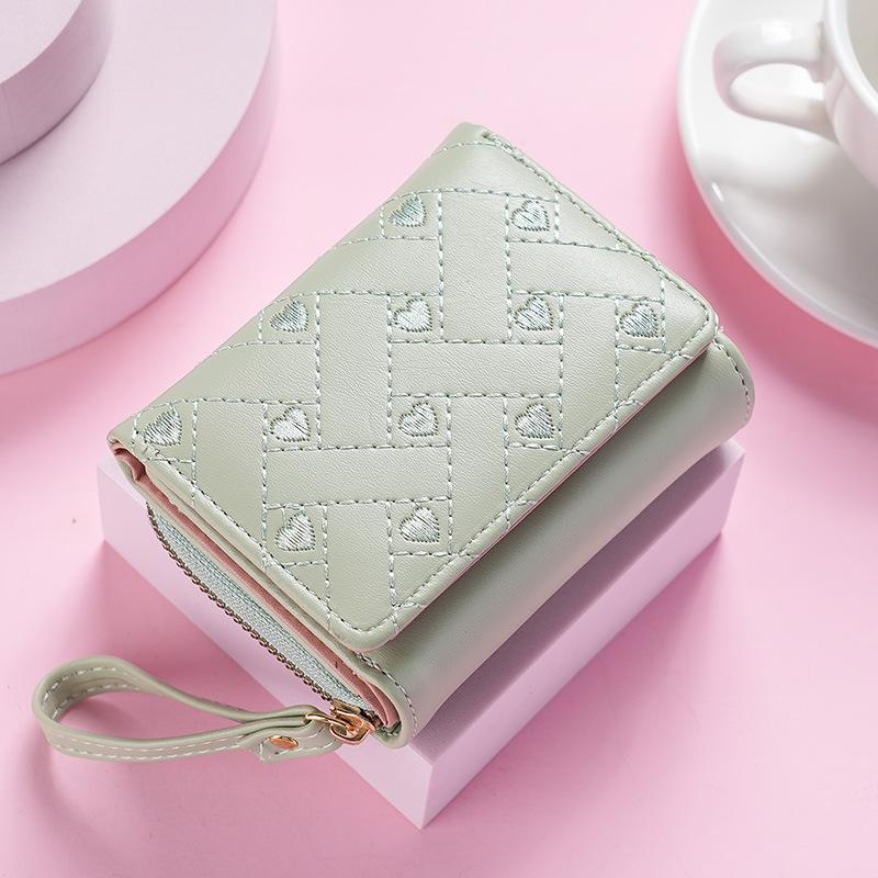 

Кошелек женский короткий стиль 2024 лето новый стиль универсальный премиум вышитый Love маленький кошелек женский зелёный