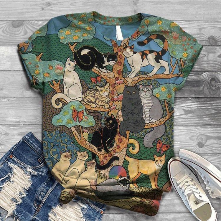 Women Summer Short Sleeve T-Shirt 3D Cat Printed O Neck Tops Digital Femme T Shirt