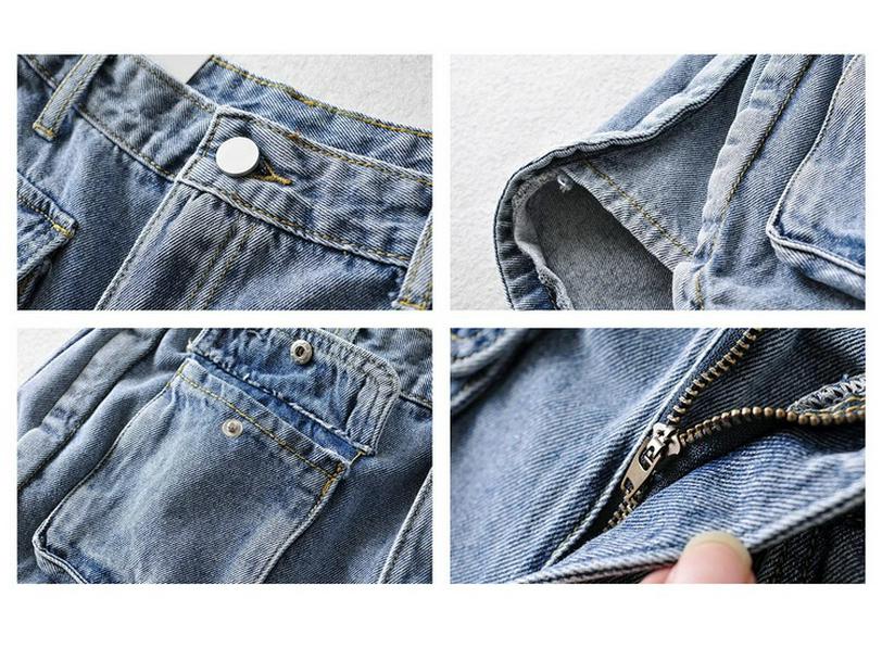 Summer 2022 Ins Hot Girl Internet Celebrity Loose Wide-Leg Denim Shorts with Slimming Pockets.