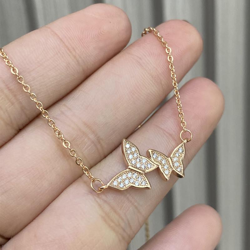 Seiko full diamond two butterfly necklaces raw exquisite collarbone chain neck chain