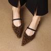 Fashion 2025 Spring Women Flats Pointed Toe Low Heel Sheep Suede Leather Women Shoes Concise Retro Leopard Print Mary Janes Ladies Shoes