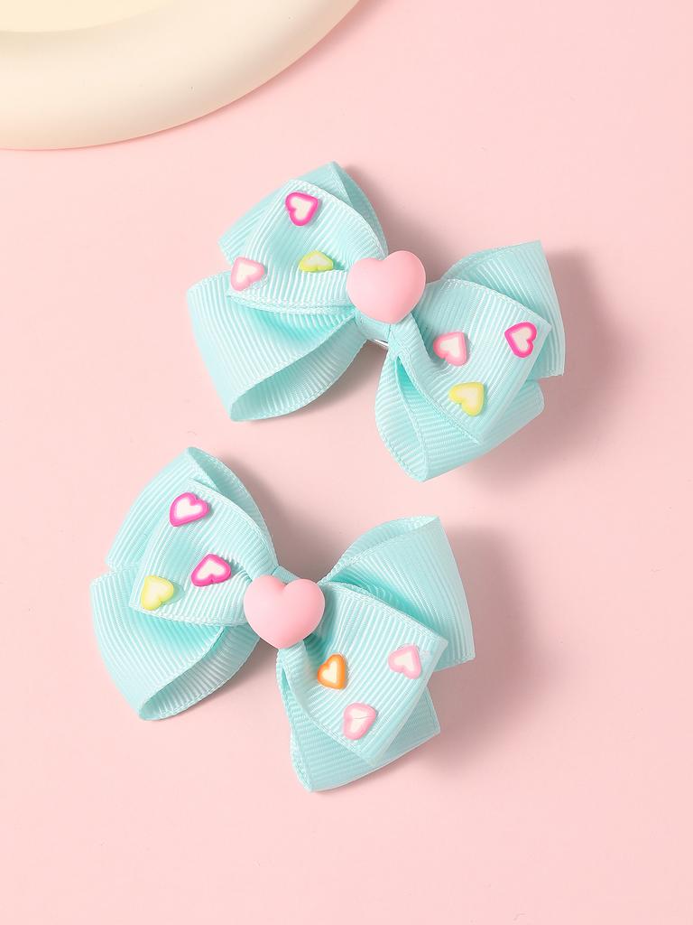 2PCS New Cute Princess Fashion Solid Heart Bow Lovely Girls Hairpins Children Headwear Hairgrip Hair Clips Hair Accessories