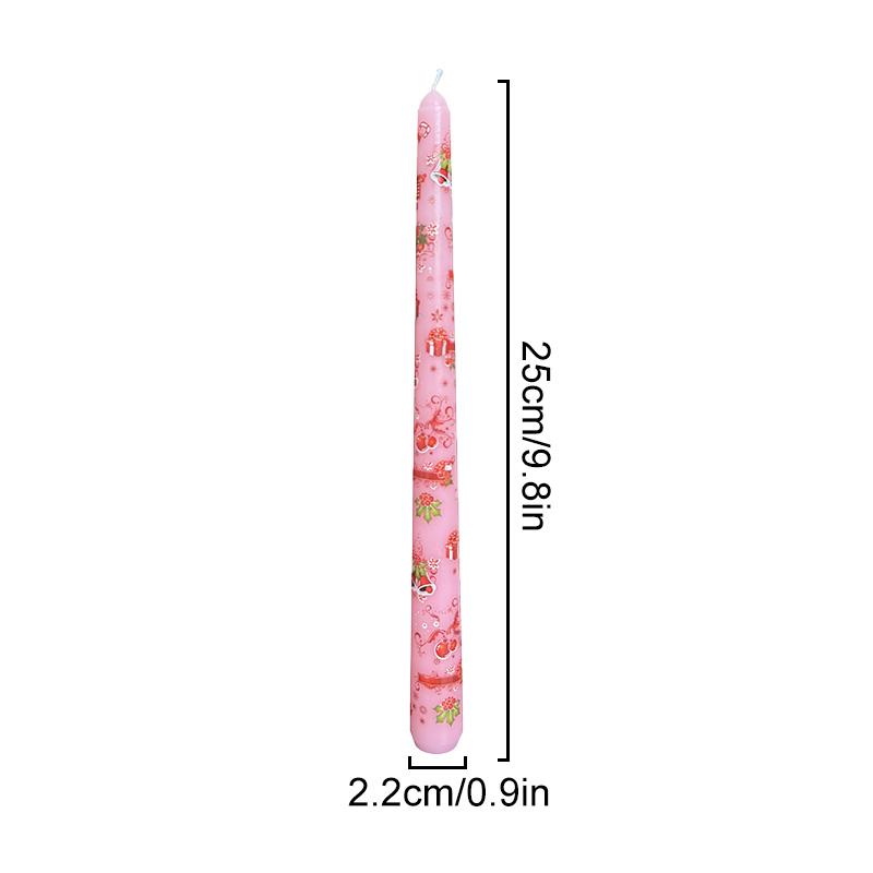 2pcs Tall Unscented Decorations Gift 10 Inch Taper Candle Seasonal Flameless Table Decors Christmas Printed