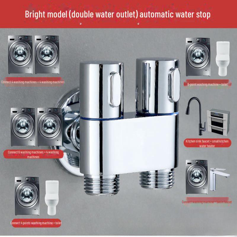 Universal Stainless Steel Dual-Head Washing Machine Faucet with Automatic Water Stop