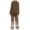 Women's Casual Printed Long Sleeve Round Neck Loose Fit Pajama Set with Pockets for Home Wear