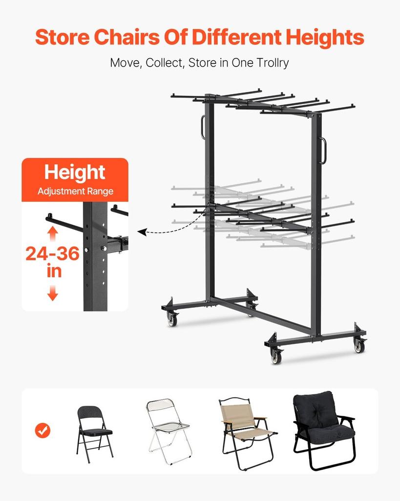 Folding Chair Rack Cart for 84 Chairs/ 12 Tables+42 Chairs of 800 LBS