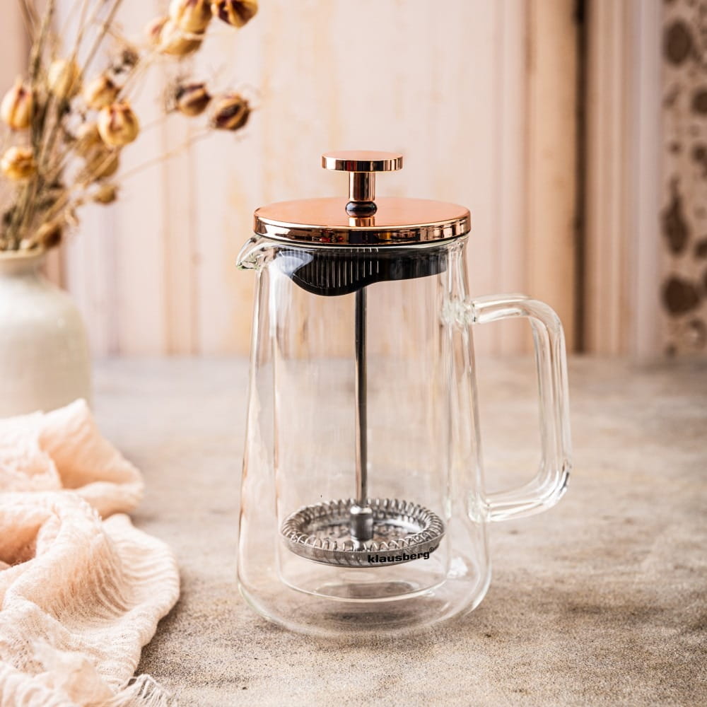 Kávovar/konvice na čaj 0,35 l French Press růžové zlato KLAUSBERG KB-7723