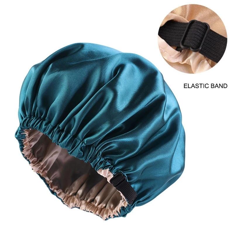 Waterproof Shower Cap Leopard Print Double Layer Elastic Shower Hair Cover Reusable Wave Point Shower Cap Bathroom Supplies