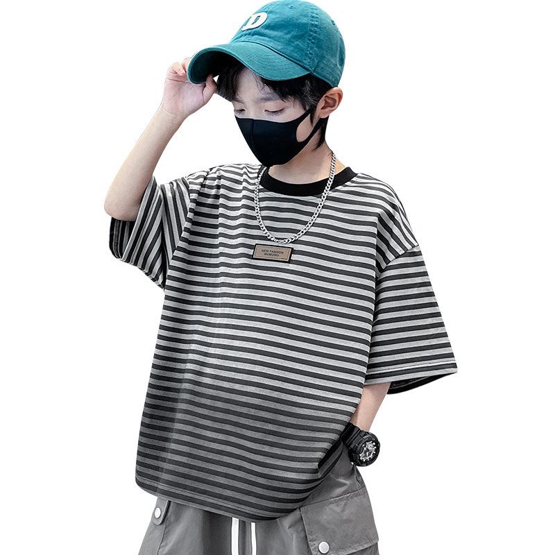 2025 Boys' Gradient Striped Short-Sleeve T-Shirt - Trendy Summer Top