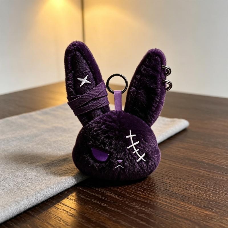 Dark Style Rabbit Plush Keychain Cute Rabbit Toy Stylish Keyrings Pendant Accessory For Bag Keys And Home Decors