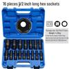16-Piece 1/2-Inch Impact Socket Set: Extended Hex Electric Wrench Tire Tool