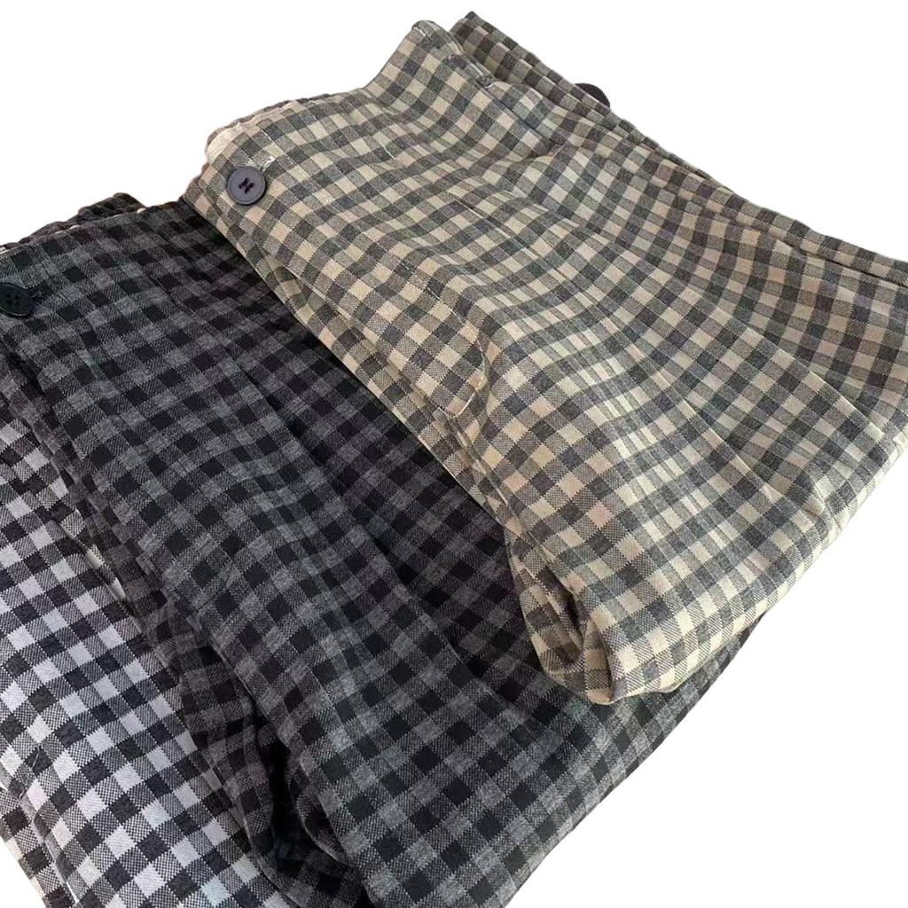 Women's Spring Retro Plaid Wide-Leg Pants - Petite, Loose, Slimming, Straight, Long, Casual