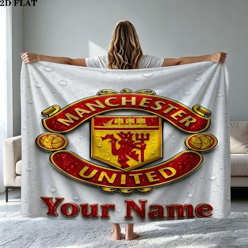 1PC Manchester United F Custom Name Patterned Flannel Blanket Suitable For All Seasons for Home Decor Warmth and Comfort Gifts Holiday Present