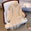 Autumn and Winter Women's Lengthened Hollow V-neck Solid Color Sweater Skirt Dress