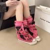 Graffiti 2026 New High Top Canvas Shoes Women's Spring Boots Wide Barrel Mid Barrel Boots 2026 New Trouser Barrel Stacking Boots