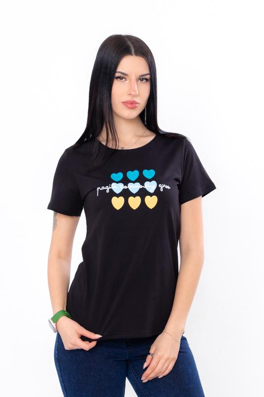 

Жіноча патріотична футболка – Стильний дизайн України, Бавовняний комфорт, Літо, 8188-001-33-Y-1 HC S чорний