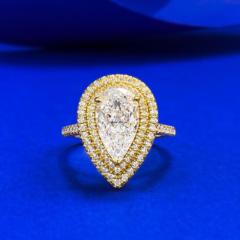 

Jewelry Full Diamond Pear Shape 7 * 11 High Carbon Diamond Ice Flower Water Drop Ring Ring No. 9