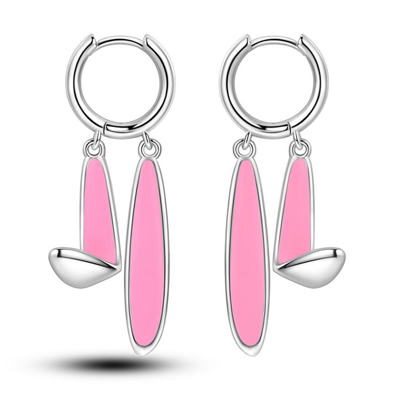 Women's 925 Silver Teddy Bear Rabbit Donut Pink Theme Sweet Romantic Priginal Design Earrings Engagement Party Exquisite Jewelry