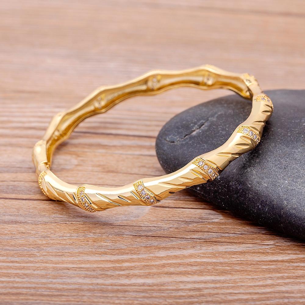 Nidin New Arrival Luxury Stackable Statement Bangle for Women Wedding Cubic Zircon Crystal CZ Dubai Gold Plated Bracelets Gifts