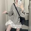 Lazy wind V-neck knitted sweater women's new autumn and winter wear loose and thin high-end long-sleeved top