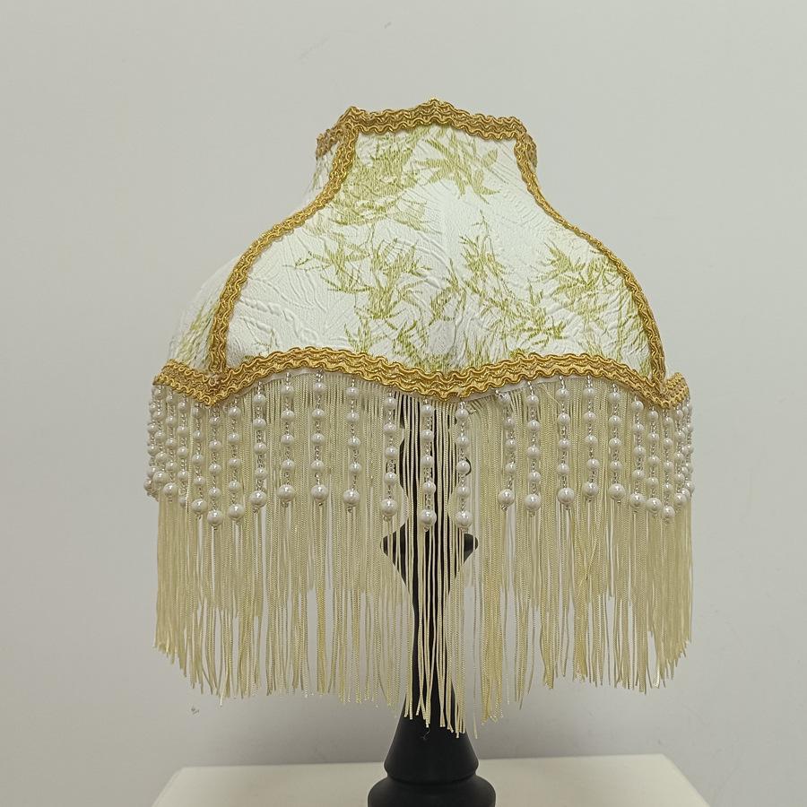 Elegant White and Pink Bamboo Pattern Lampshade with Pearl Tassel and Inlaid Edge - Versatile Style Fit