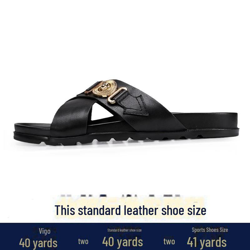 Men's Trendy Genuine Leather Outdoor Cross Sandals: 2024 Summer Soft-Soled Flip Flops