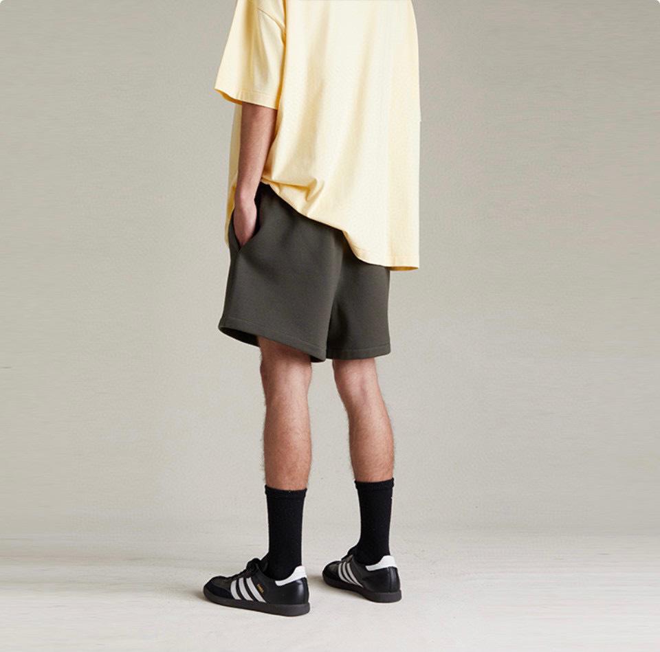 Essentials Mid-Waist Leather Label Fleece Casual Shorts