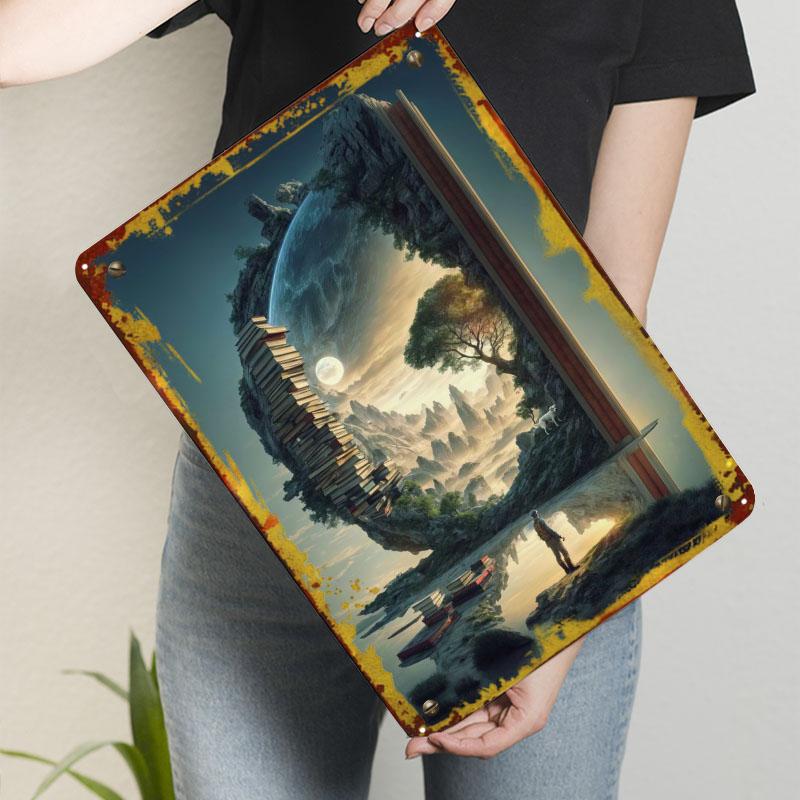 Reading Another Dimension Metal Signs Book Poster Coffee Bar Accessories Custom Tinplate Sign for Wall Art Decoration Retro Room