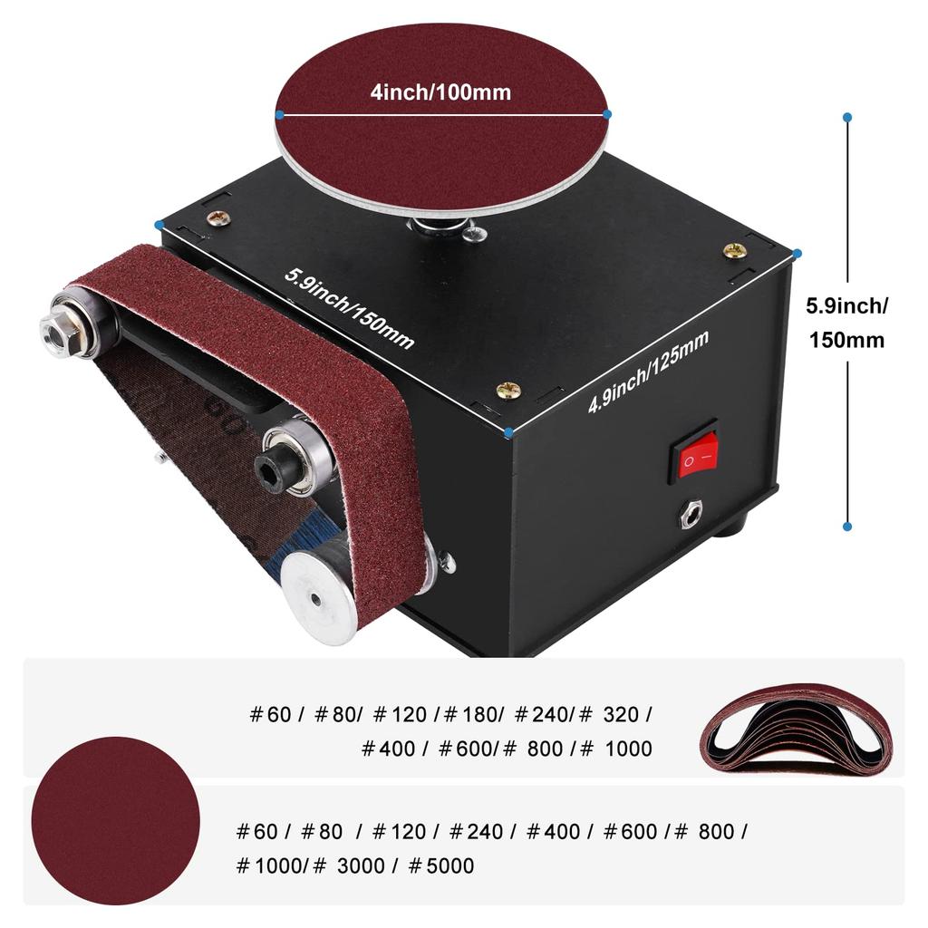 MXBAOHENG Mini Electric Belt Desktop Grinding Rpm Variable Includes 20 Abrasive Mini Disc Dual DIY Blade Polishing Sander, Sander, 4000-8000 Speed,