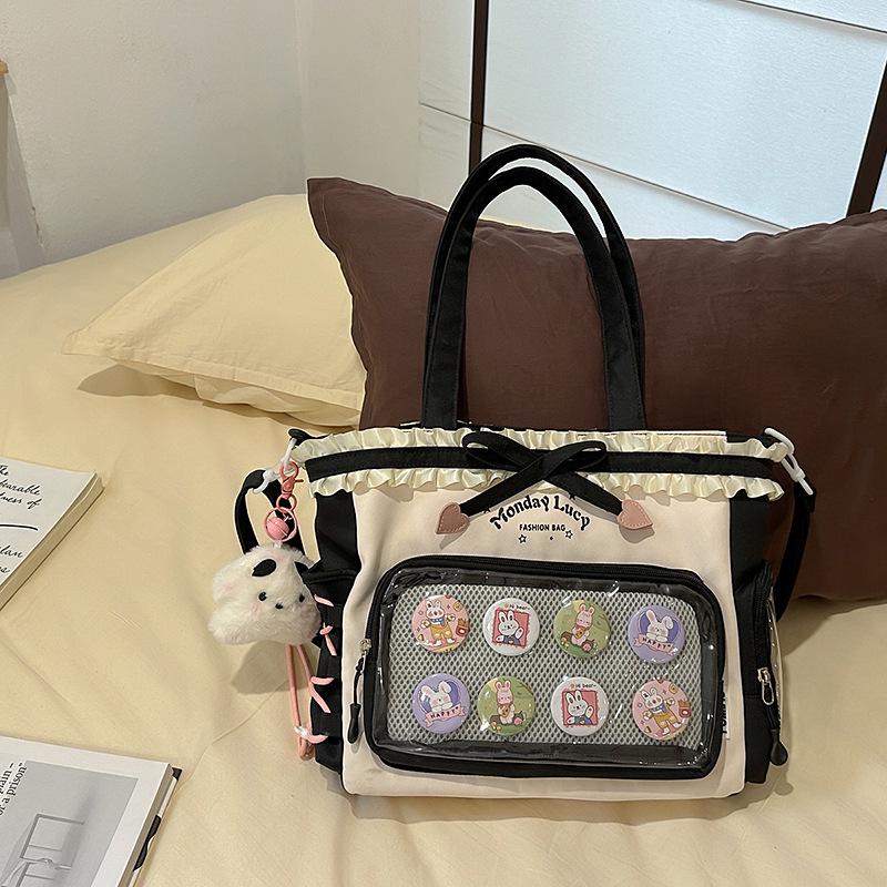 Women's Color Block College-Style Backpack with Ballet Ruffle Lace Design