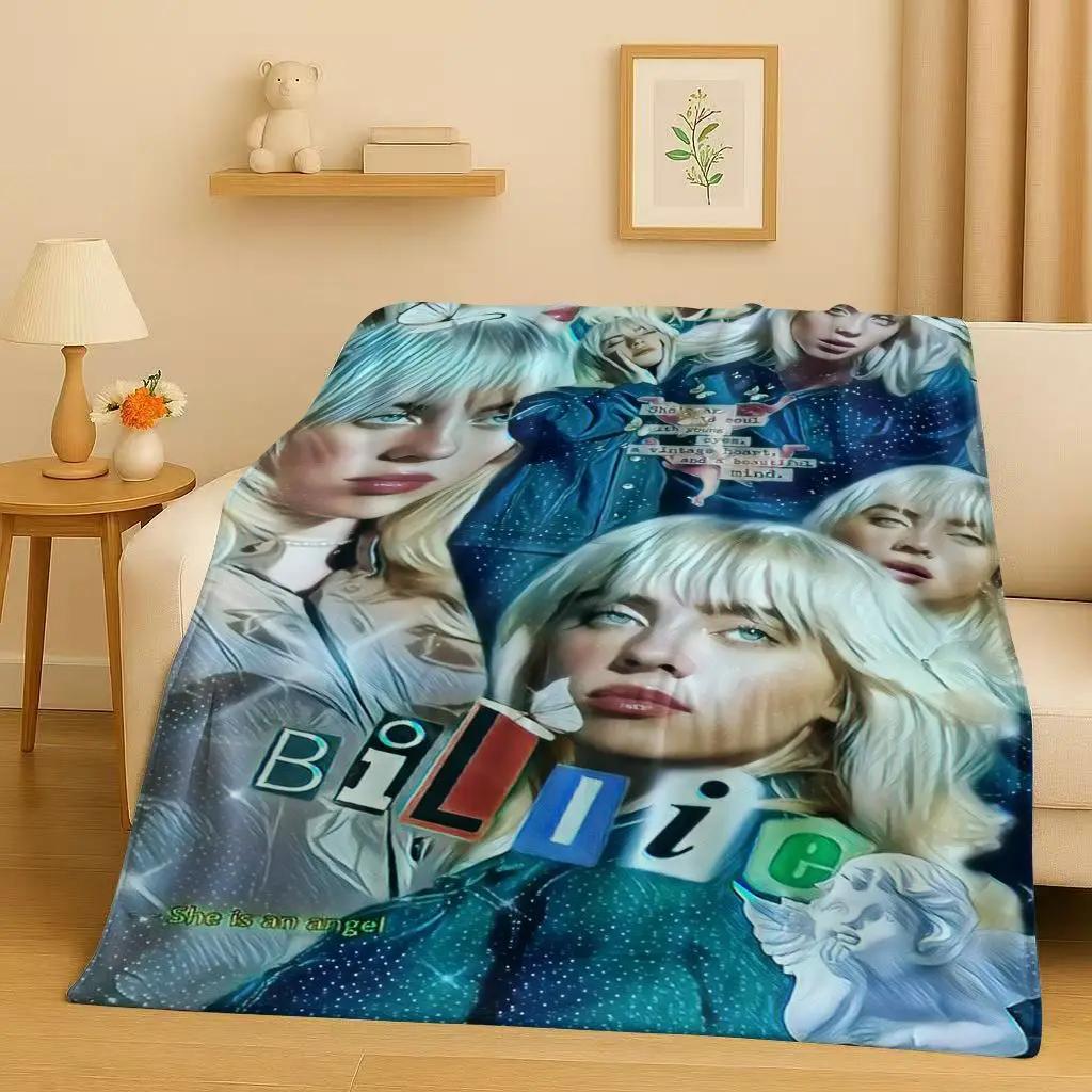 

HD Billie Eilish Hit Me Hard and Soft Singer Flannel Blanket,Ultra Soft Warm Plush Throw for Home Bedroom Bed Sofa Cover Kids 75x90cm