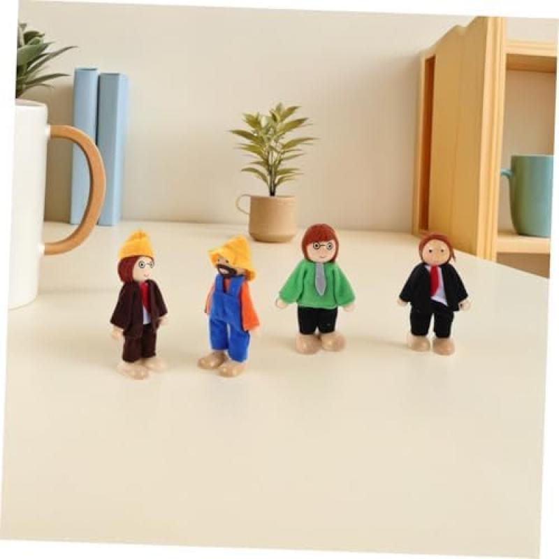 9-Piece Wooden Dollhouse Set with Movable Mini Wooden Figures in Fabric Clothing Includes Doctor Builder Chef Educational Imaginative Role Play Toy